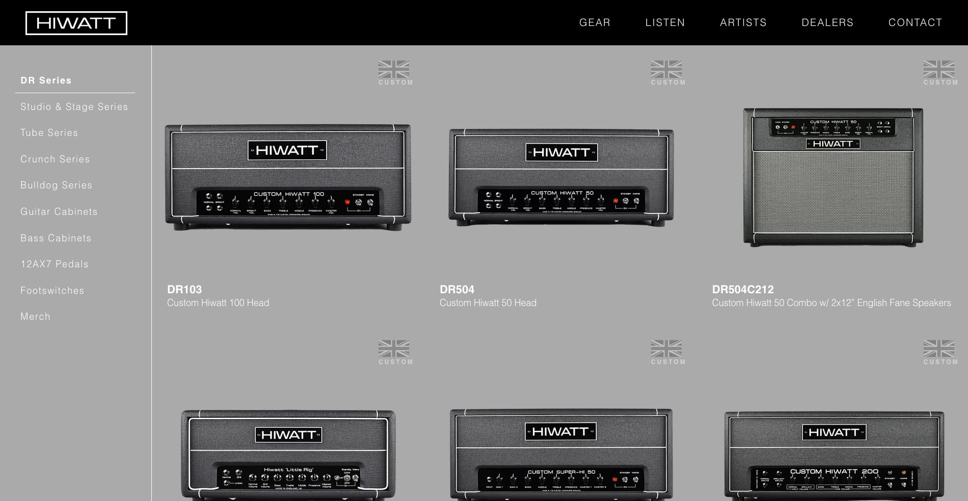 depicting a  layout designed and developed for hand-wired amplifier manufacturer Hiwatt. The website is hosted at hiwatt.co.uk